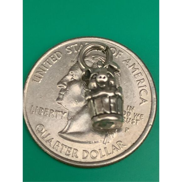 Pig in a Barrel Sterling Silver Jewelry Charm #farm life - Picture 4 of 5